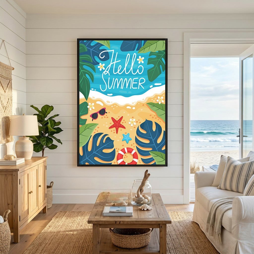 Hello Summer Tropical Beach Wall Art Print