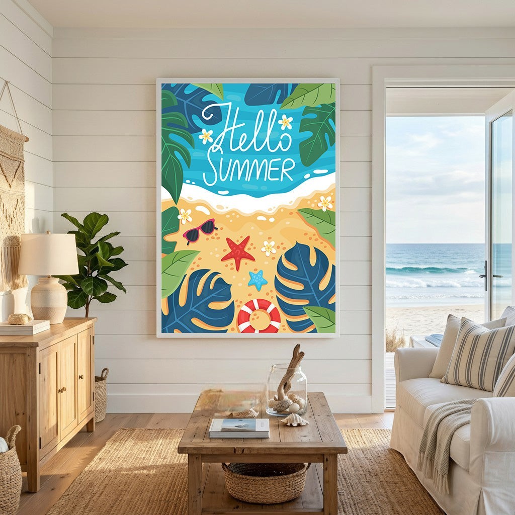 Hello Summer Tropical Beach Wall Art Print