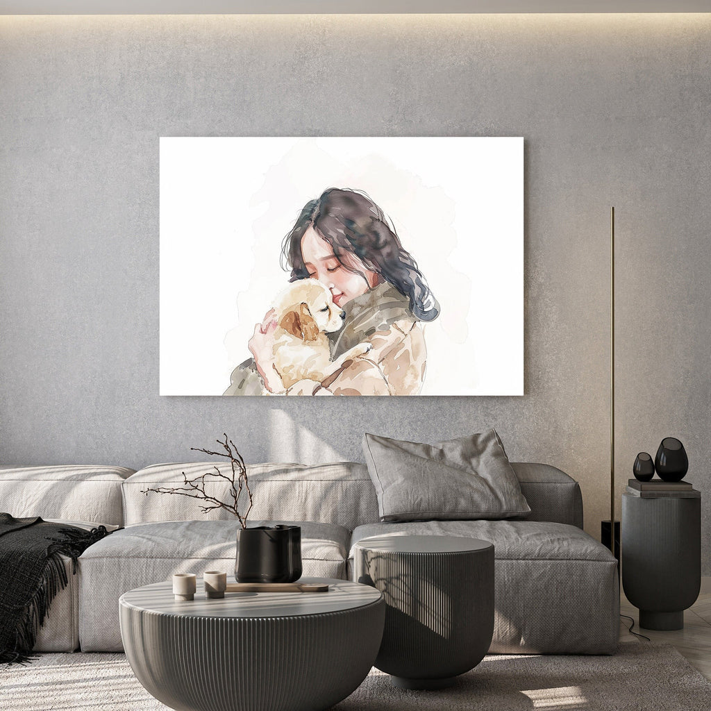 Girl Holding Puppy Watercolor Art Print
