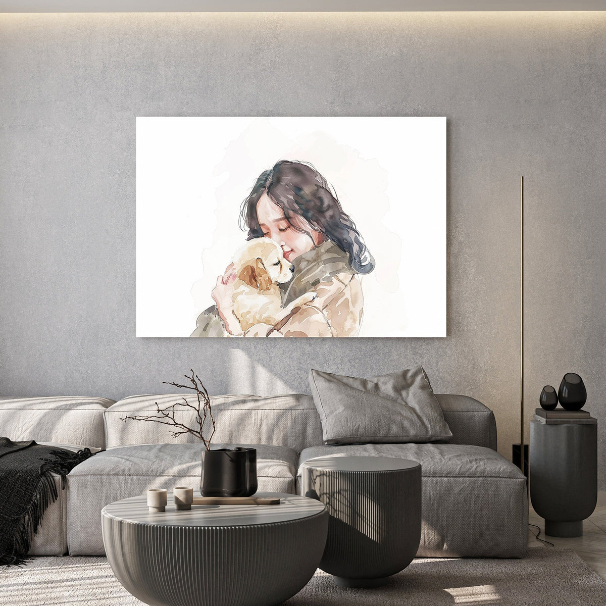 Girl Holding Puppy Watercolor Art Print