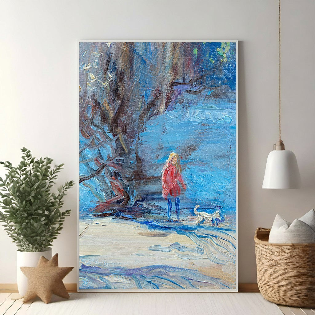 Winter Walk With Dog Impressionist Art