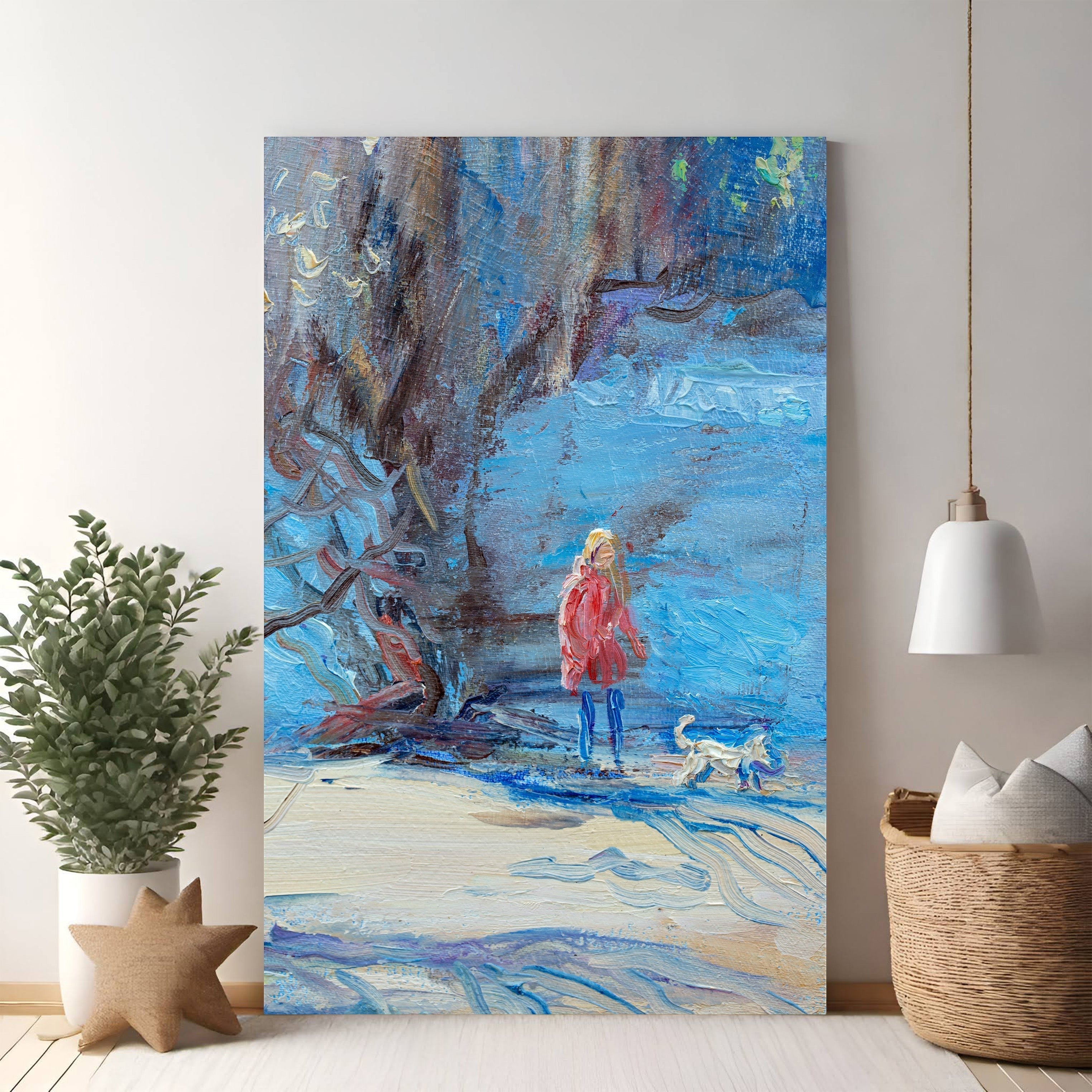 Winter Walk With Dog Impressionist Art