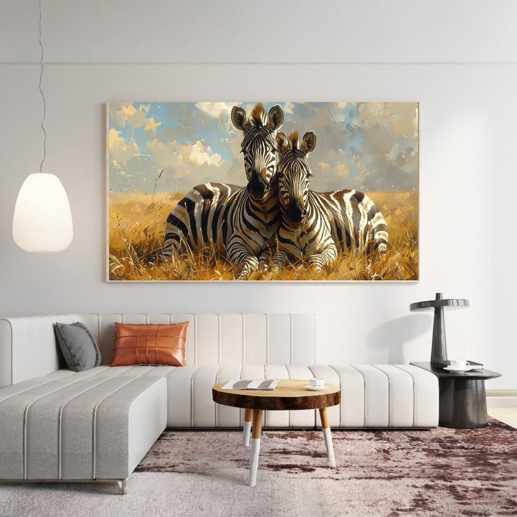 Zebras In The Savannah Landscape Painting