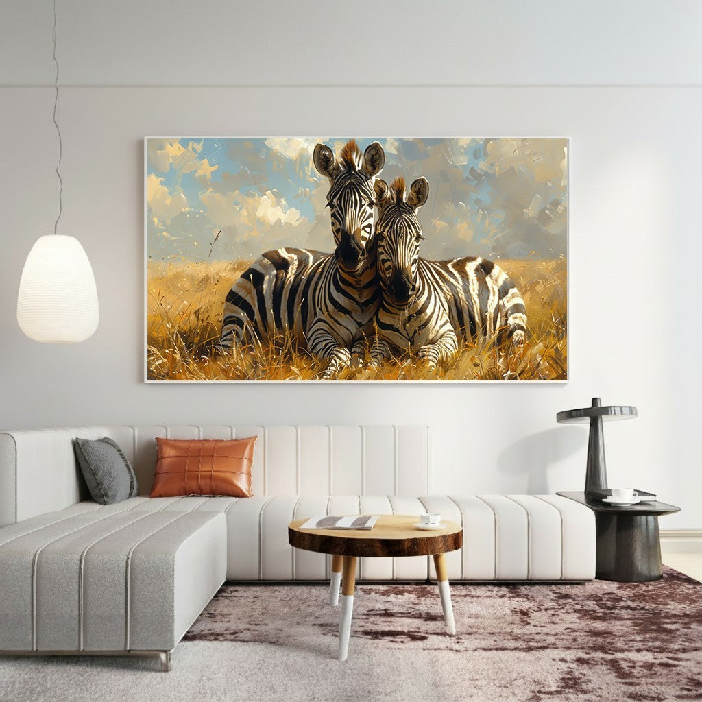 Zebras In The Savannah Landscape Painting
