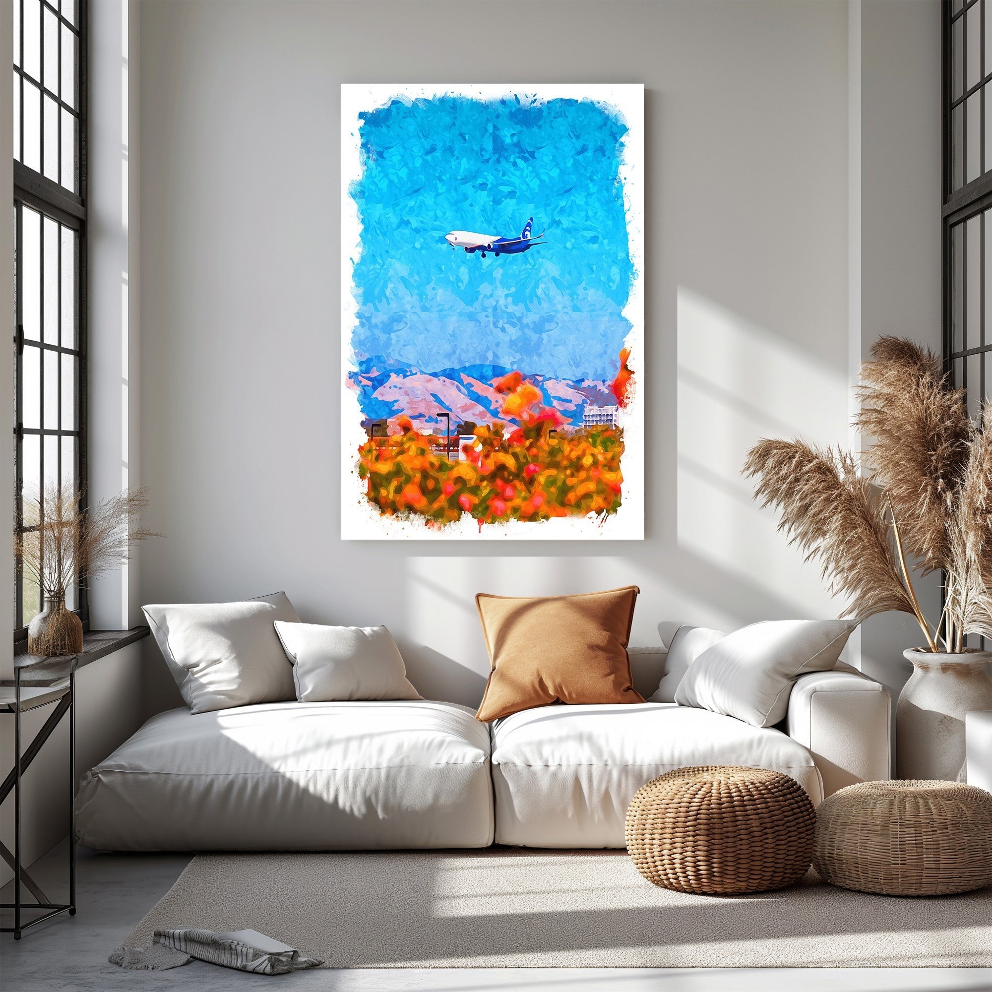 Abstract Airplane Over Colorful Landscape Wall Art