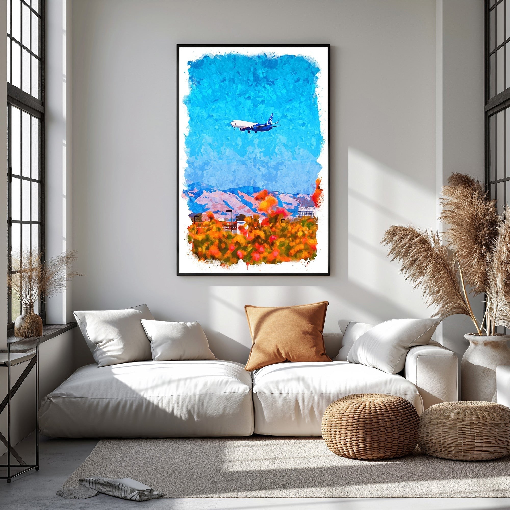 Abstract Airplane Over Colorful Landscape Wall Art