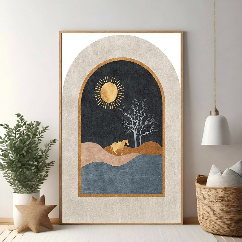 Abstract Archway Landscape With Horse And Sun