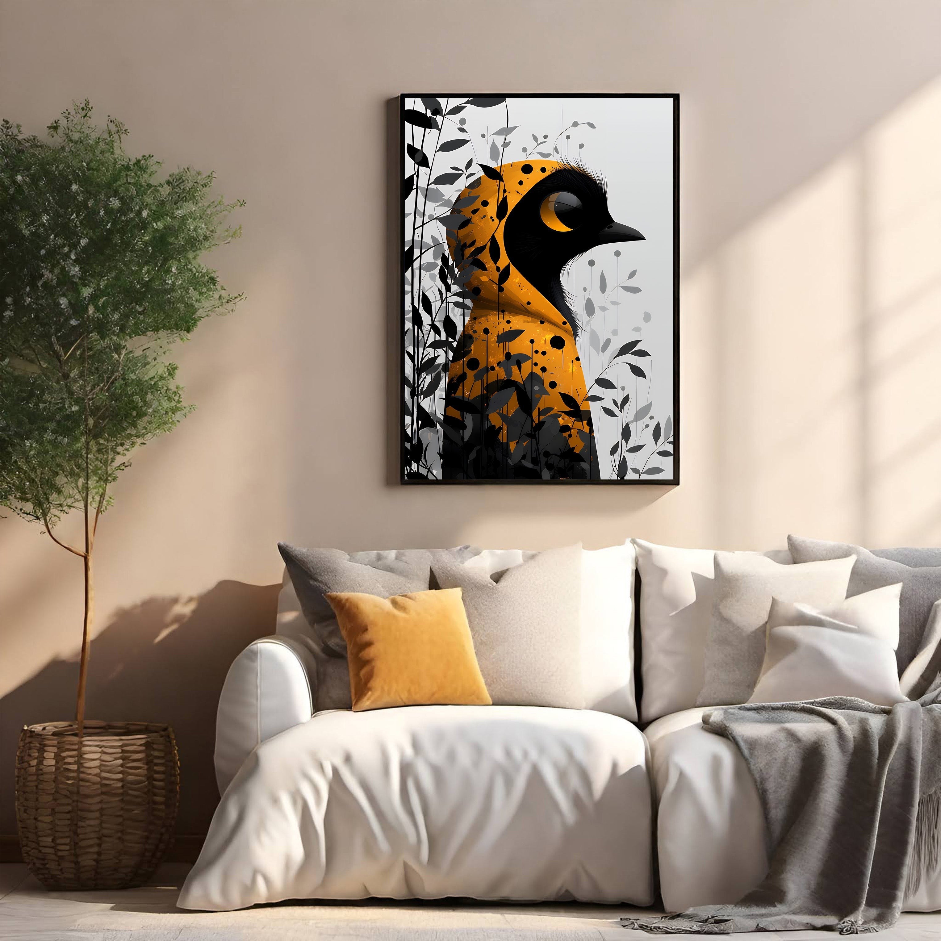 Abstract Bird With Foliage Wall Art