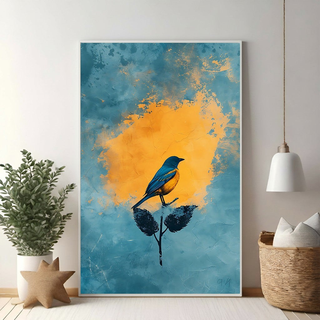 Abstract Bird On Branch Wall Art