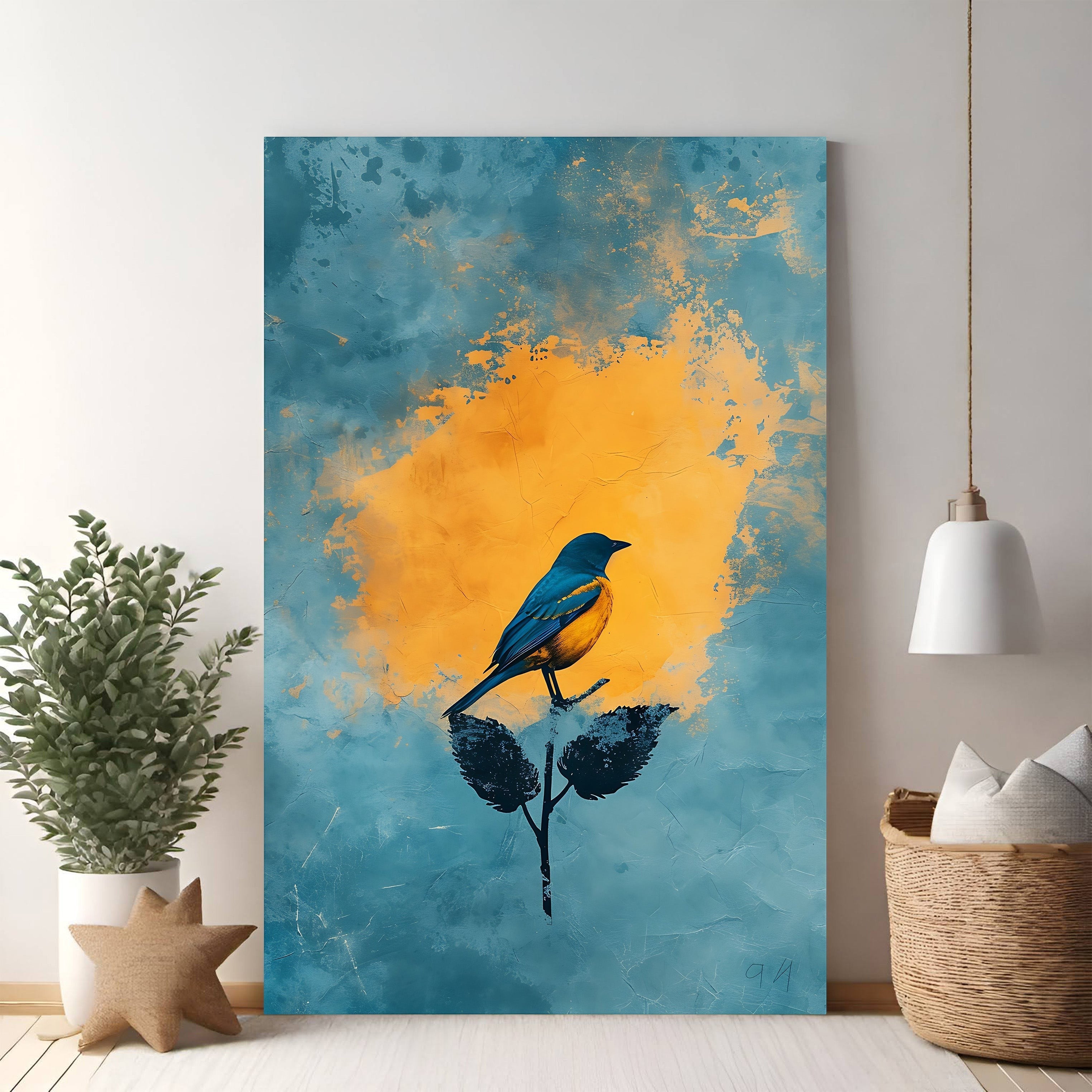 Abstract Bird On Branch Wall Art