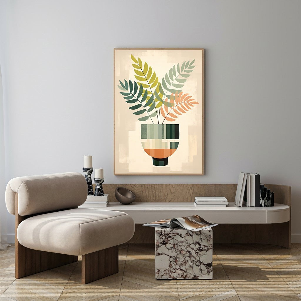 Abstract Botanical Plant In A Vase Wall Art