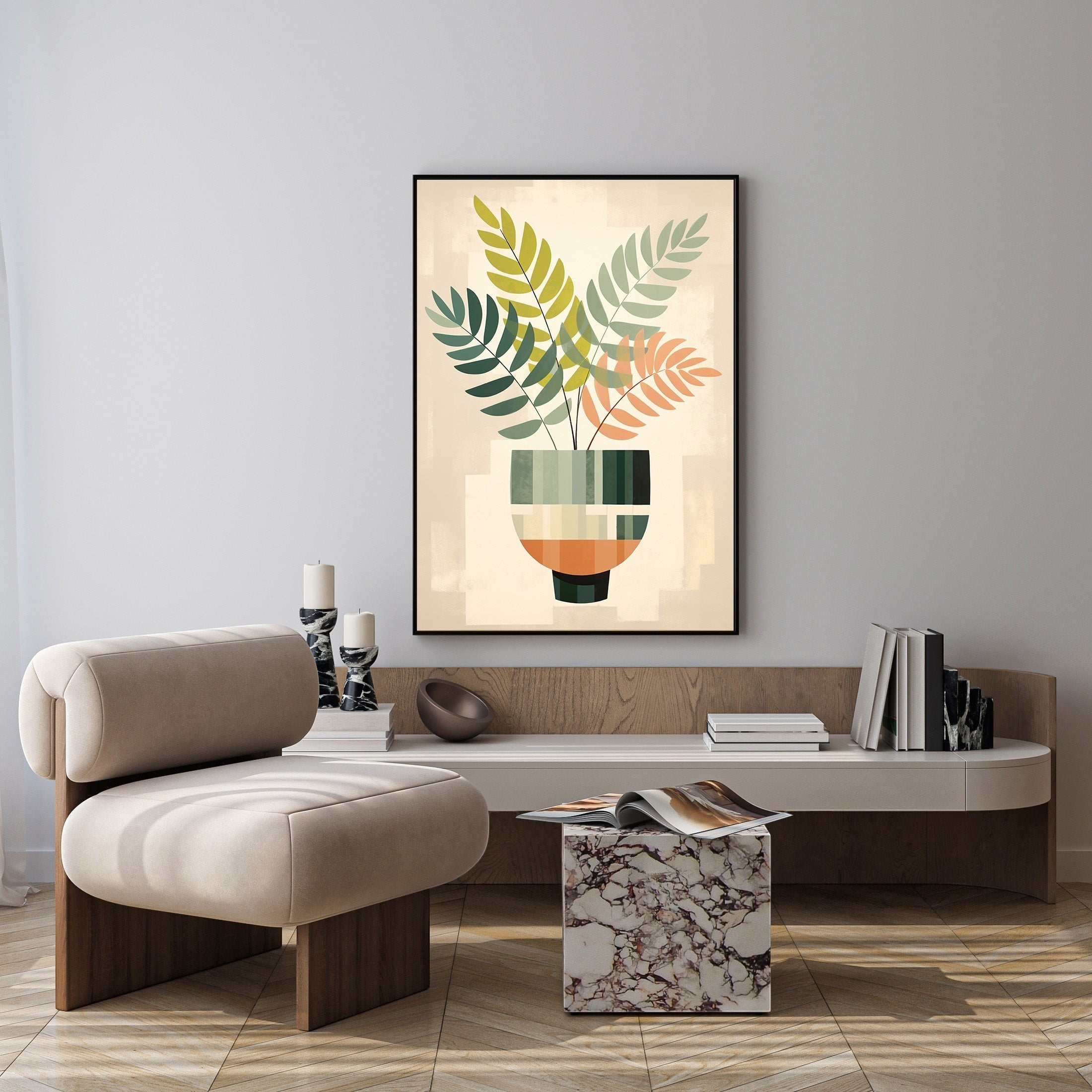 Abstract Botanical Plant In A Vase Wall Art
