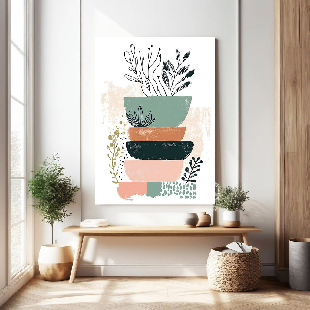 Abstract Botanical Stacked Bowls Wall Art