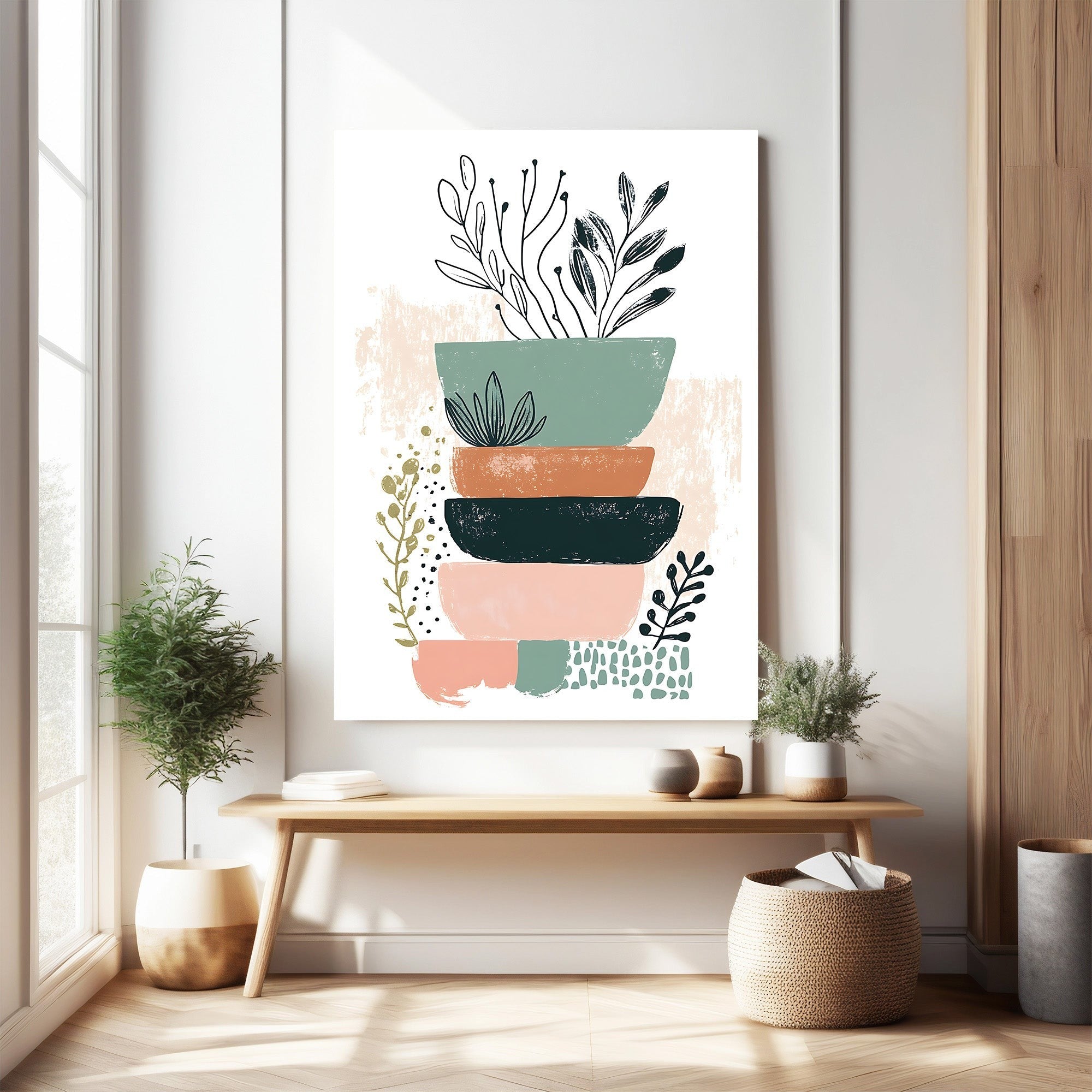 Abstract Botanical Stacked Bowls Wall Art