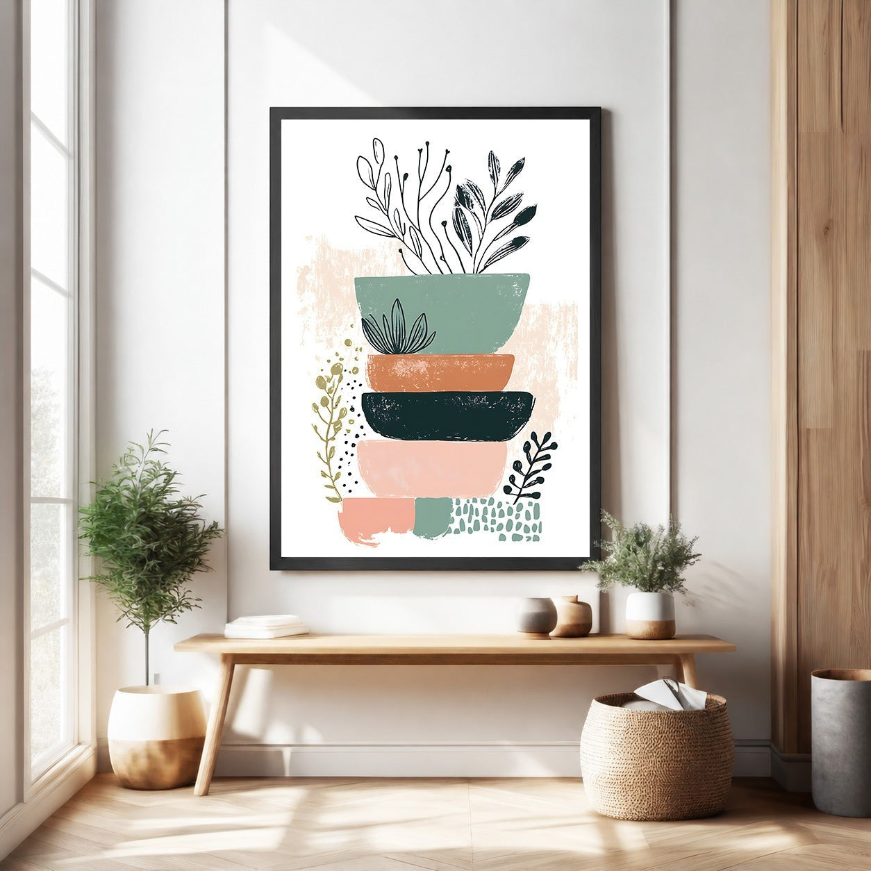 Abstract Botanical Stacked Bowls Wall Art