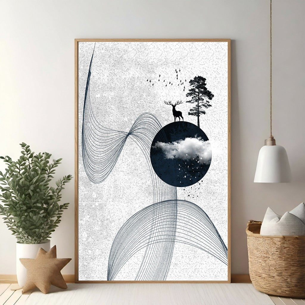 Abstract Deer And Tree Wall Art