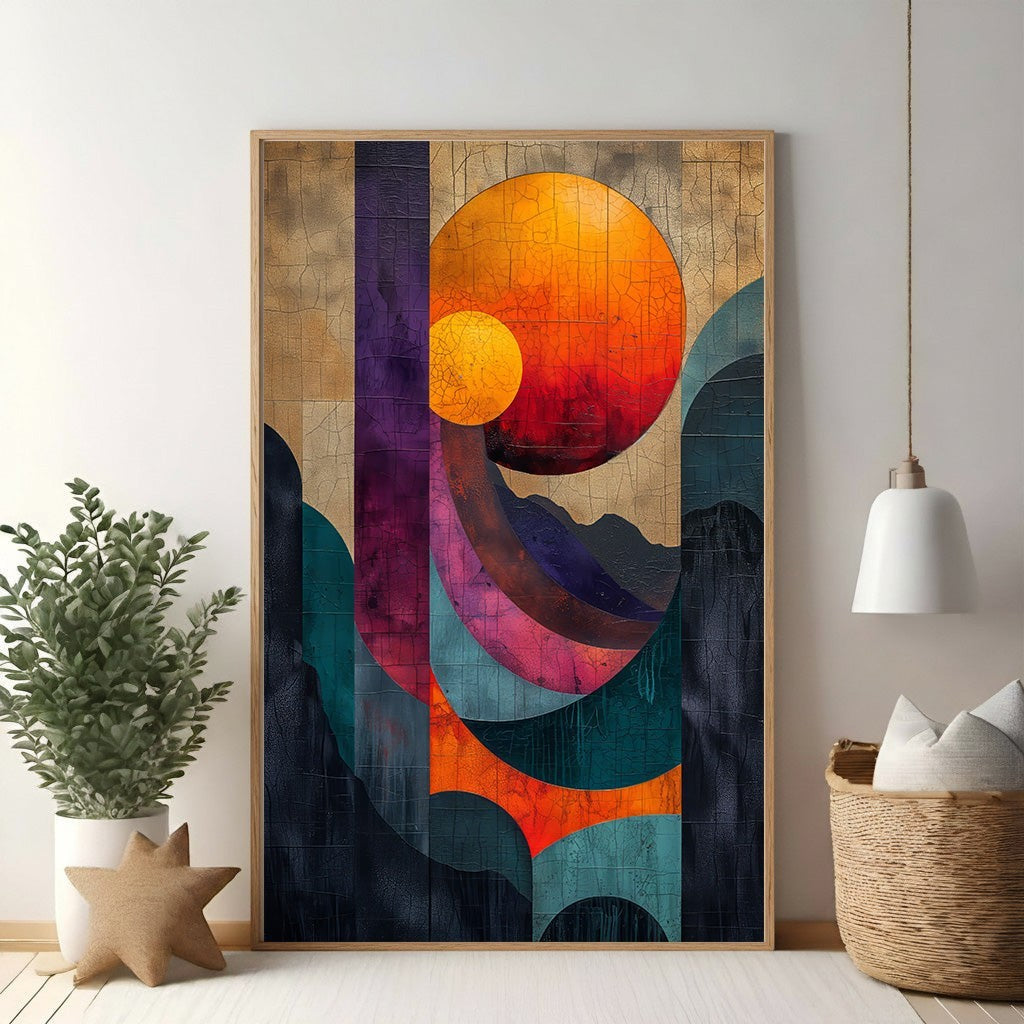 Abstract Geometric Sun Landscape Wall Art