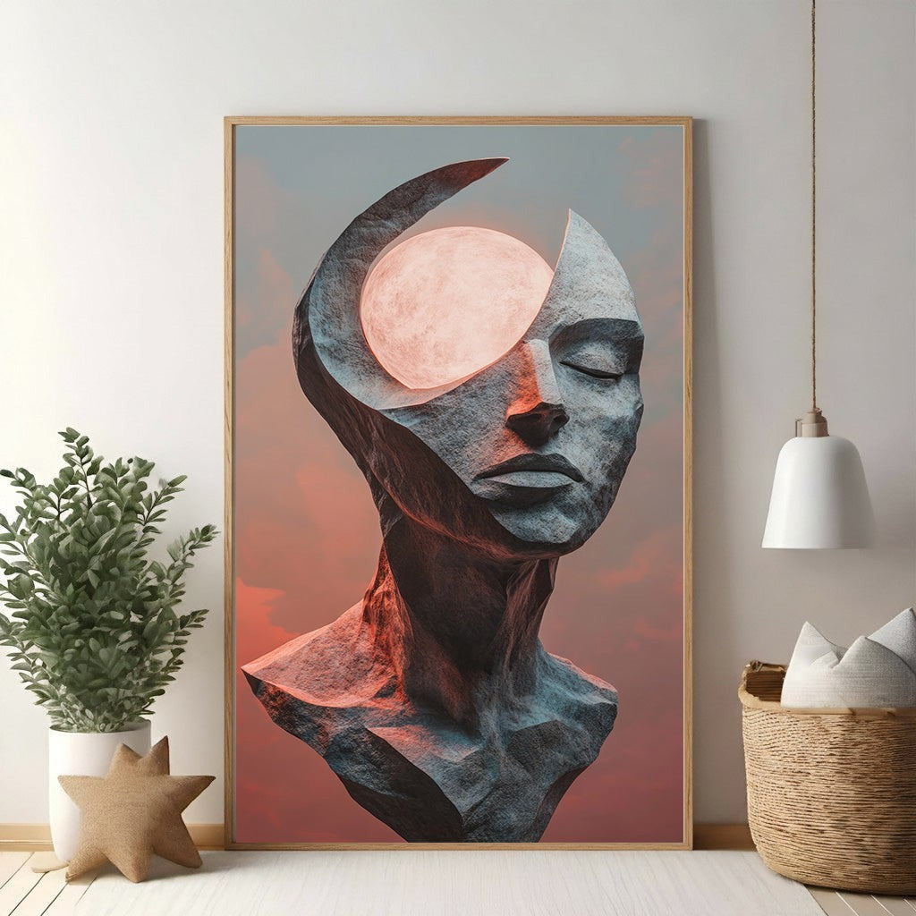 Abstract Head Sculpture With Celestial Orb