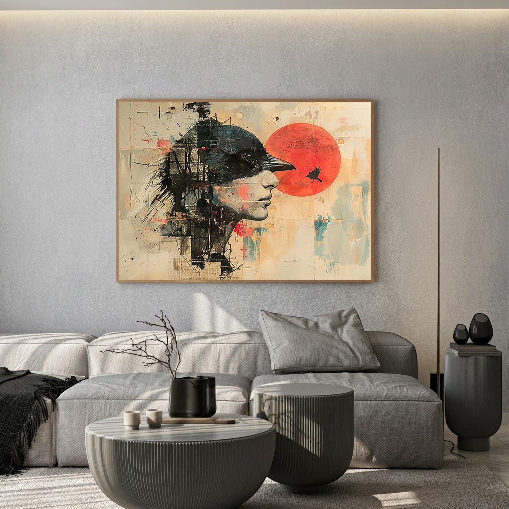 Abstract Portrait With Red Sun Artwork