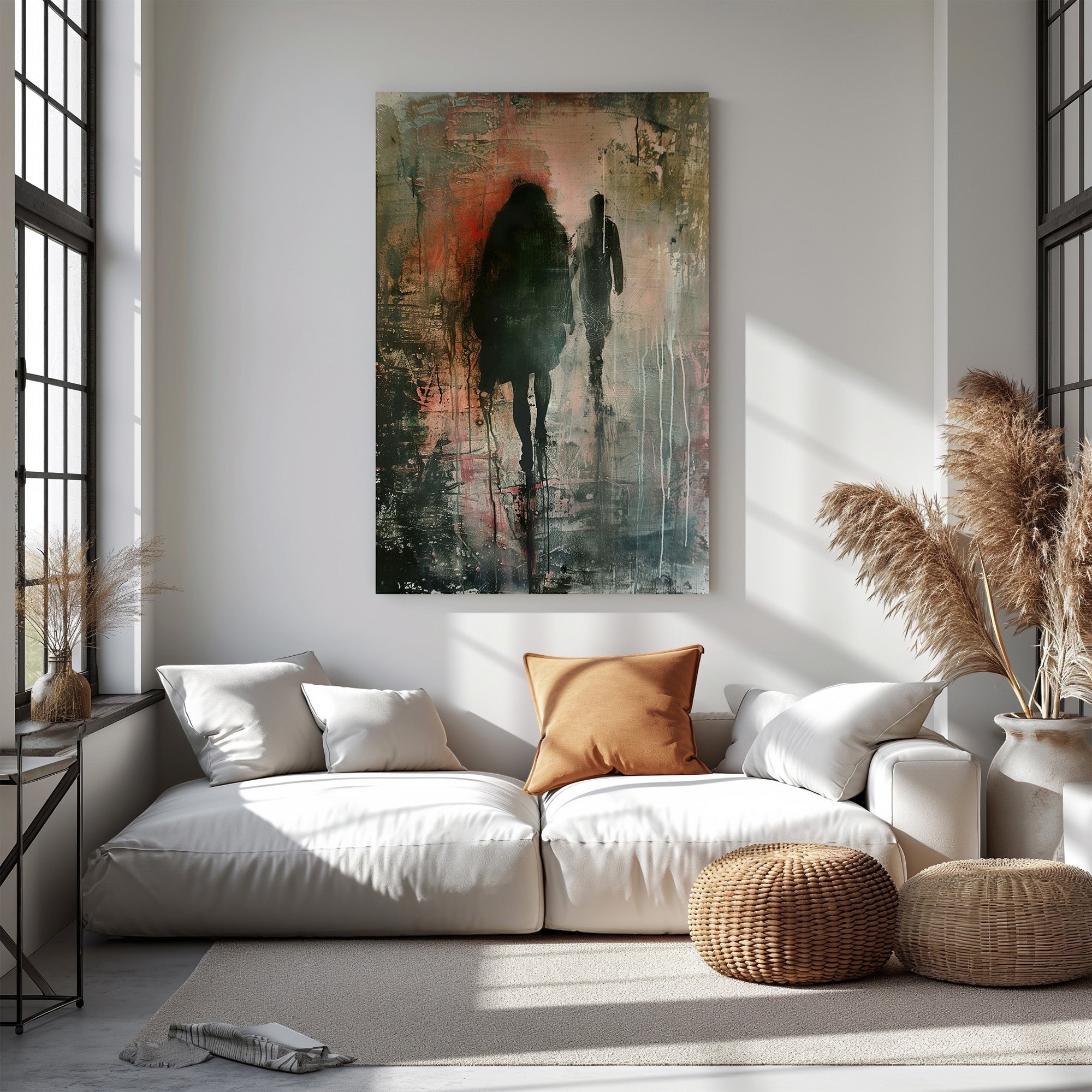 Abstract Figures Walking In The Rain Wall Art