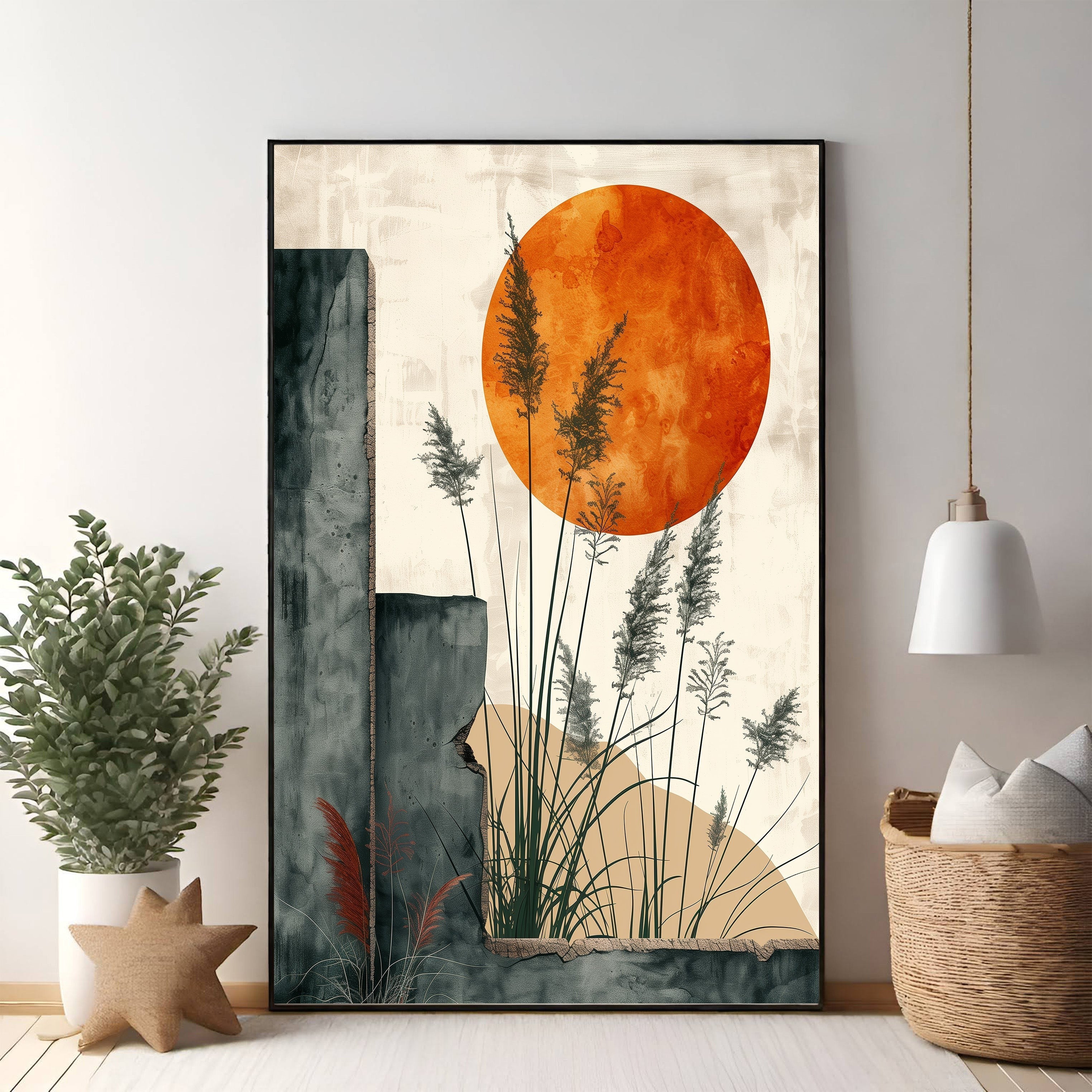 Abstract Sun and Reeds Wall Art