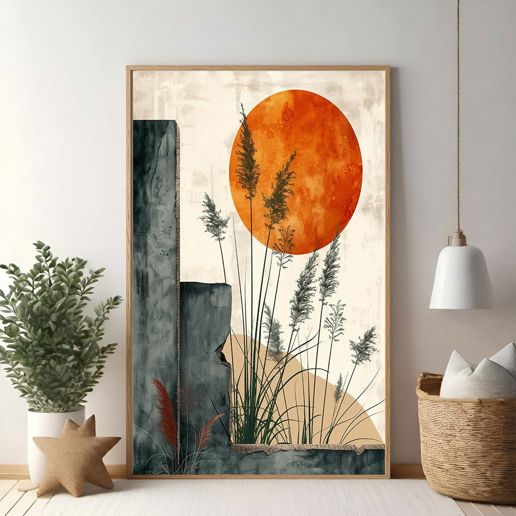 Abstract Sun and Reeds Wall Art