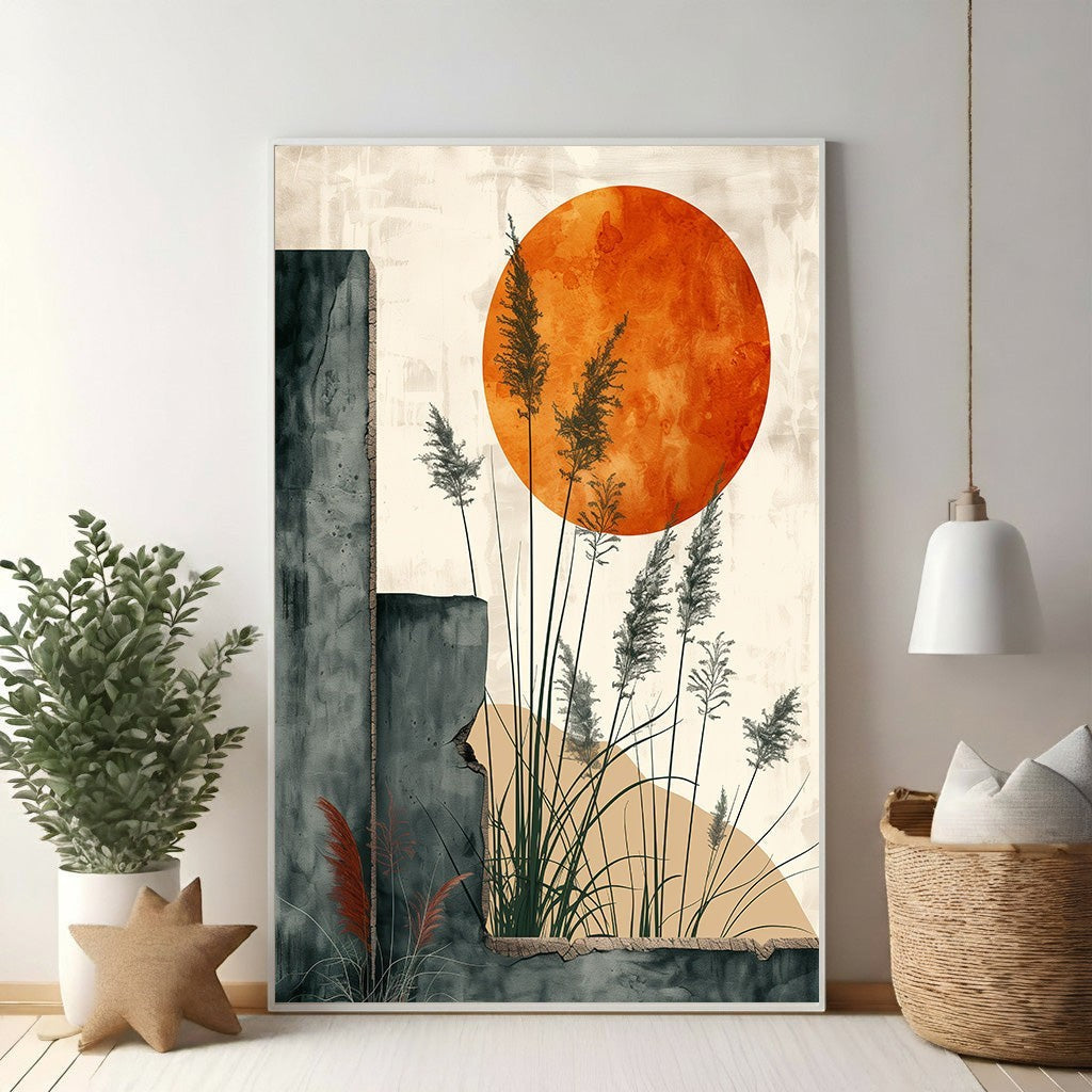 Abstract Sun and Reeds Wall Art
