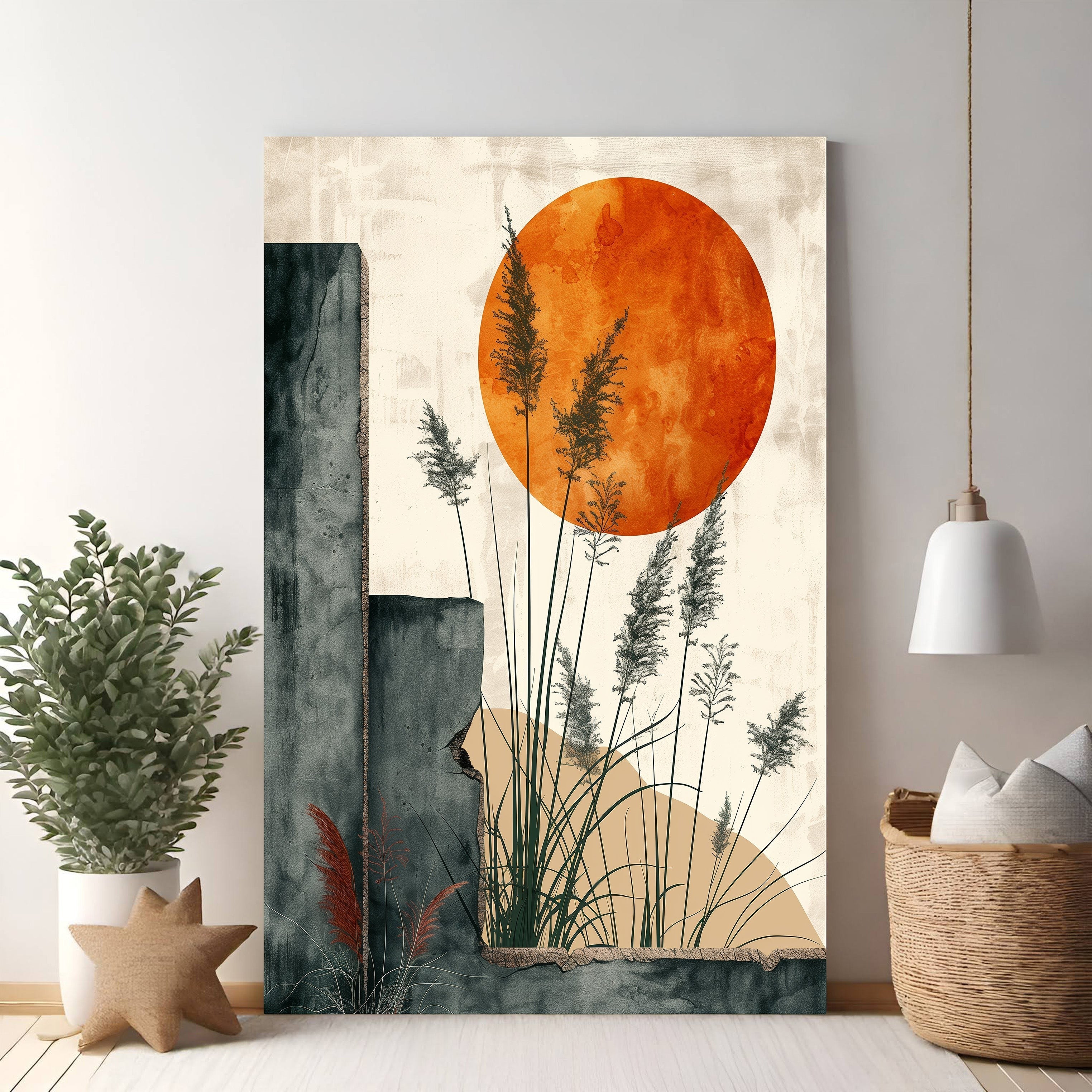 Abstract Sun and Reeds Wall Art