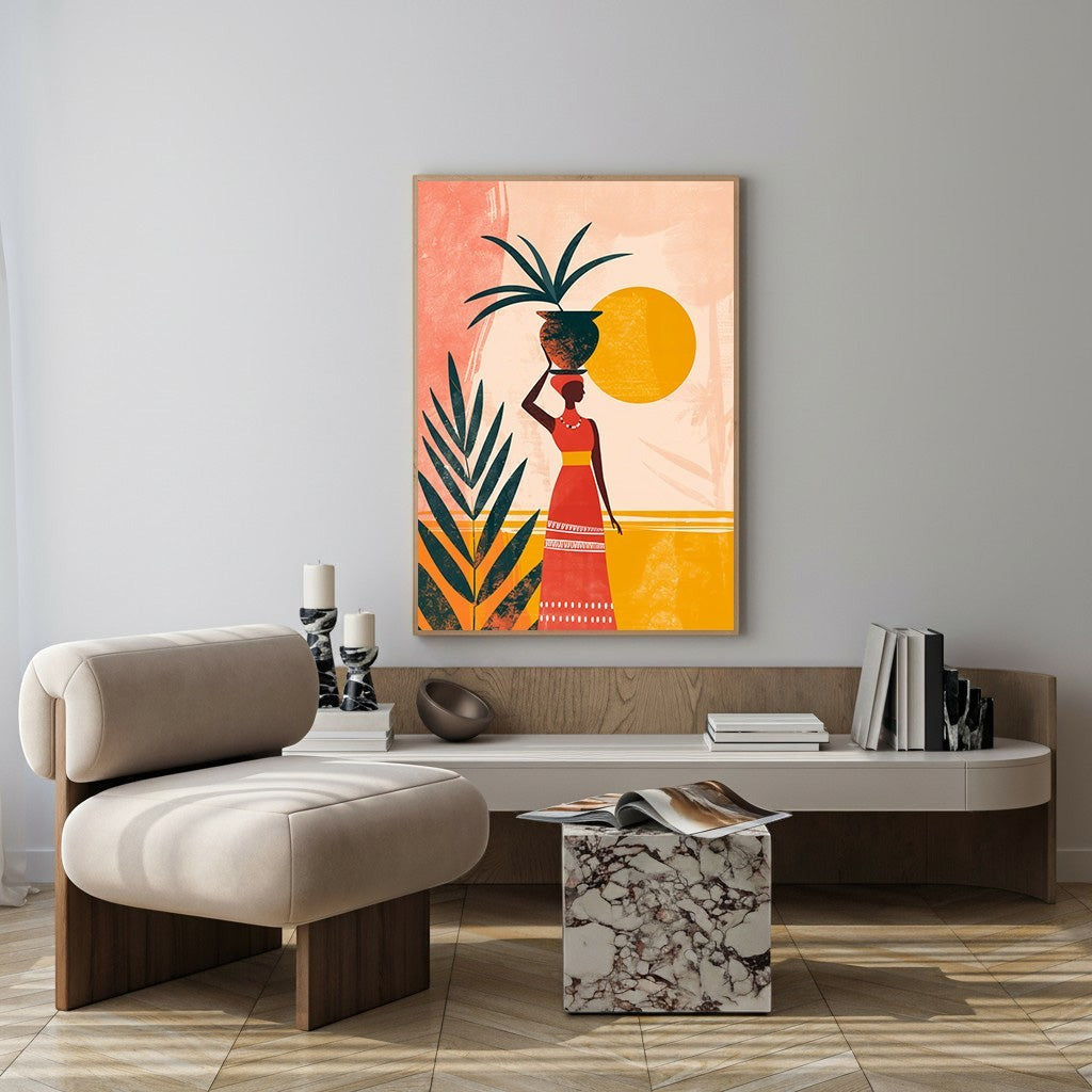 Abstract Woman Carrying Pot Wall Art