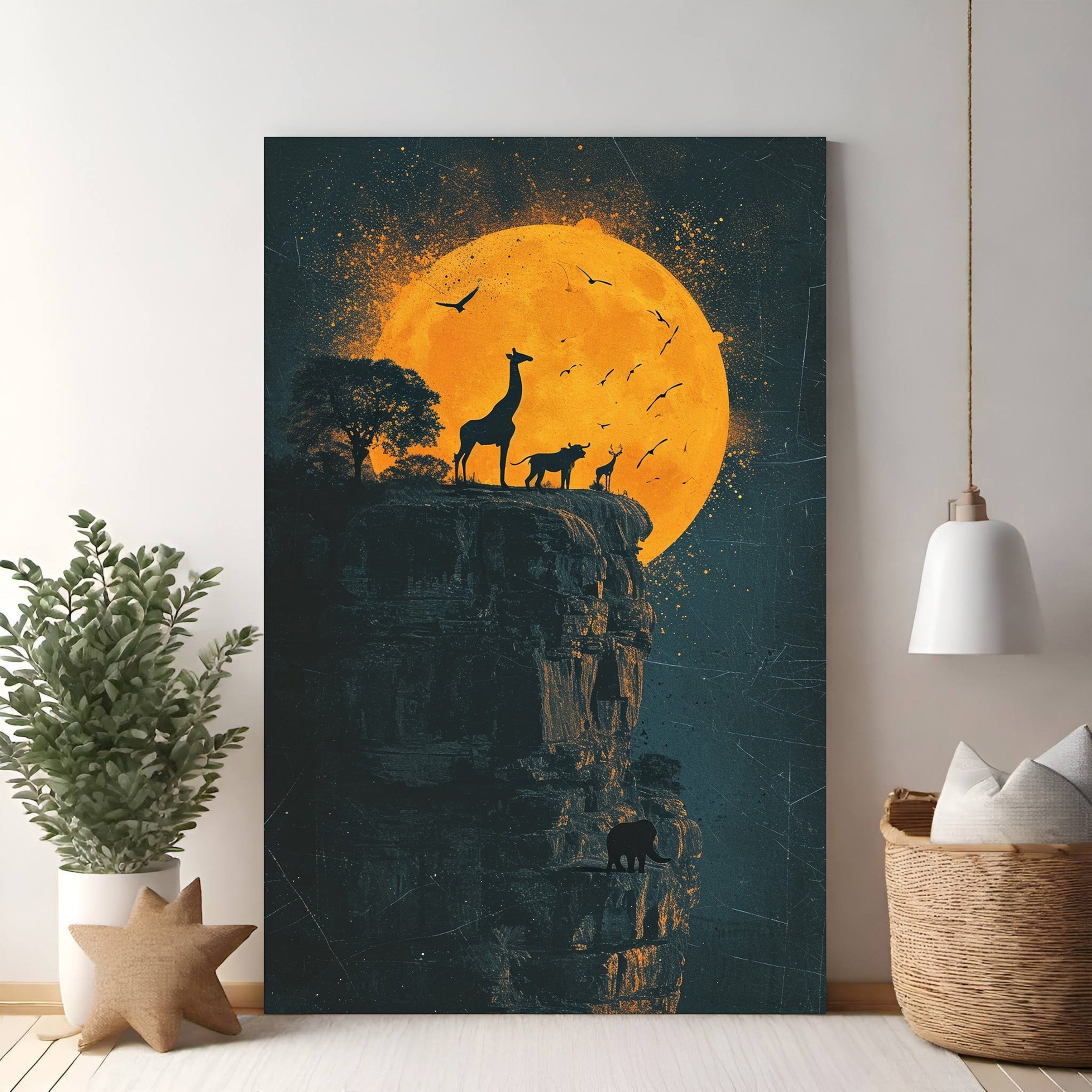 African Wildlife Sunset Silhouette Wall Art