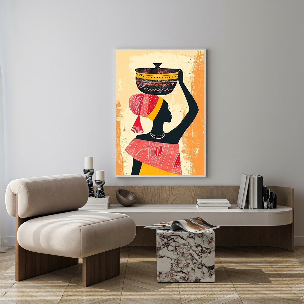African Woman Carrying Basket Wall Art