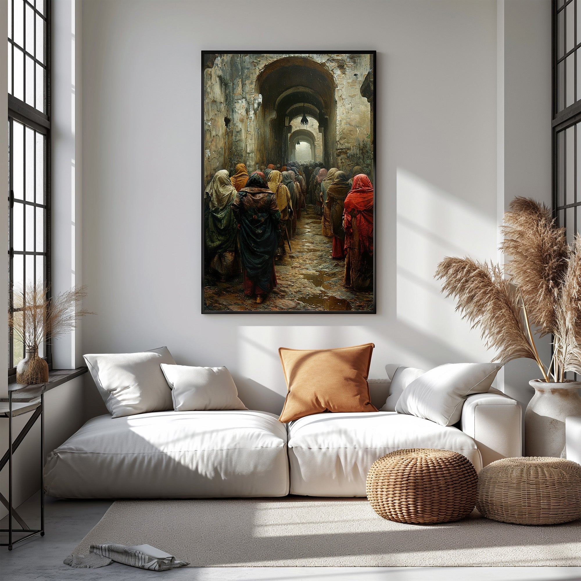 Ancient Procession Through Arched Hallway