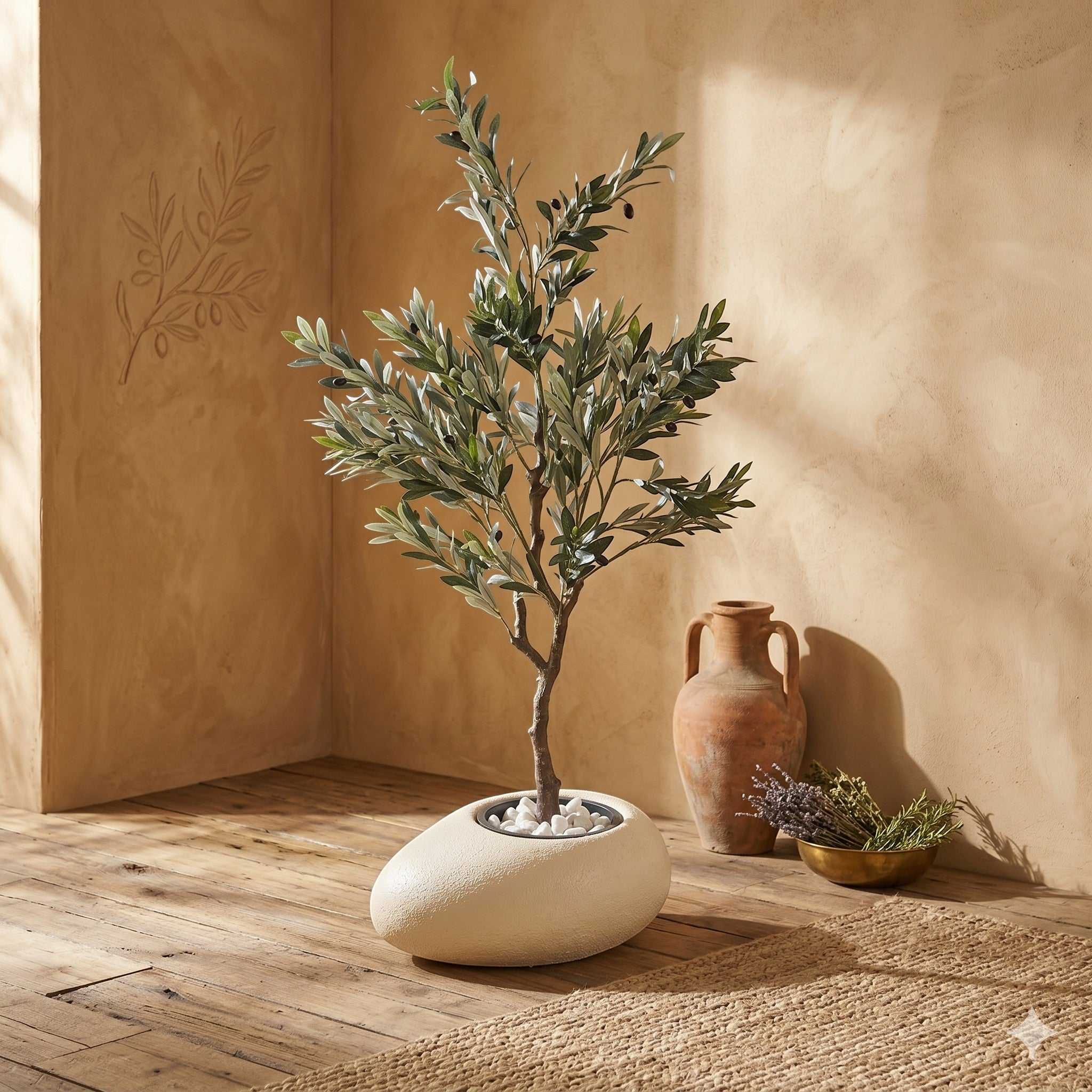 Artificial Olive Tree In Stone Pot