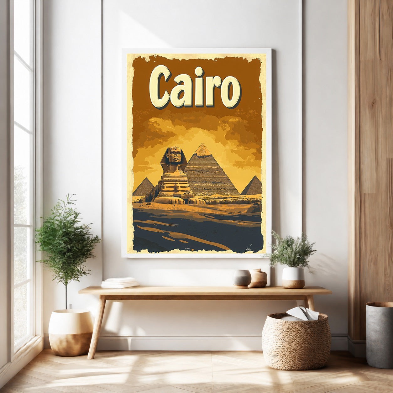 Cairo Pyramids And Sphinx Vintage Travel Poster