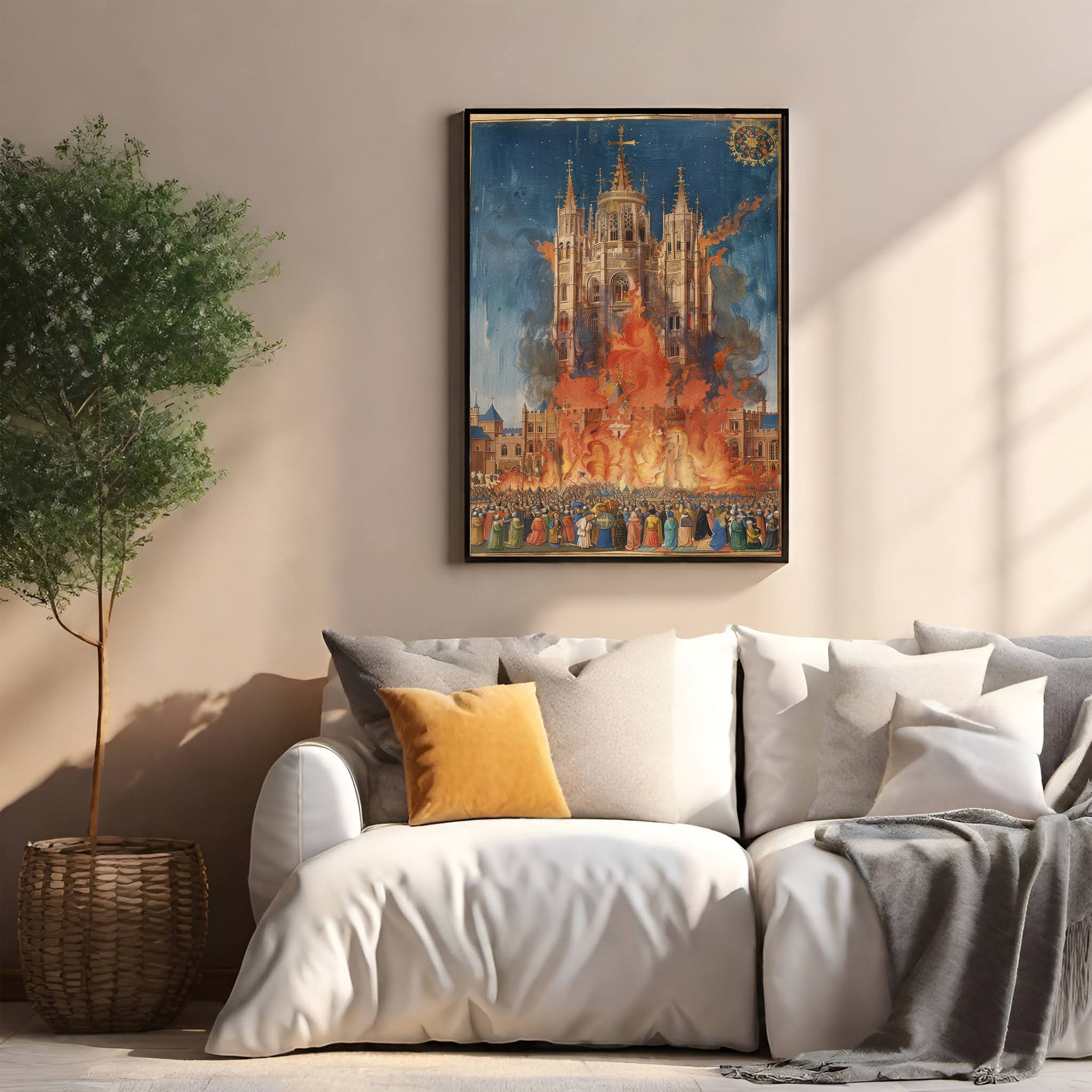 Grand Cathedral Fire Scene Wall Art