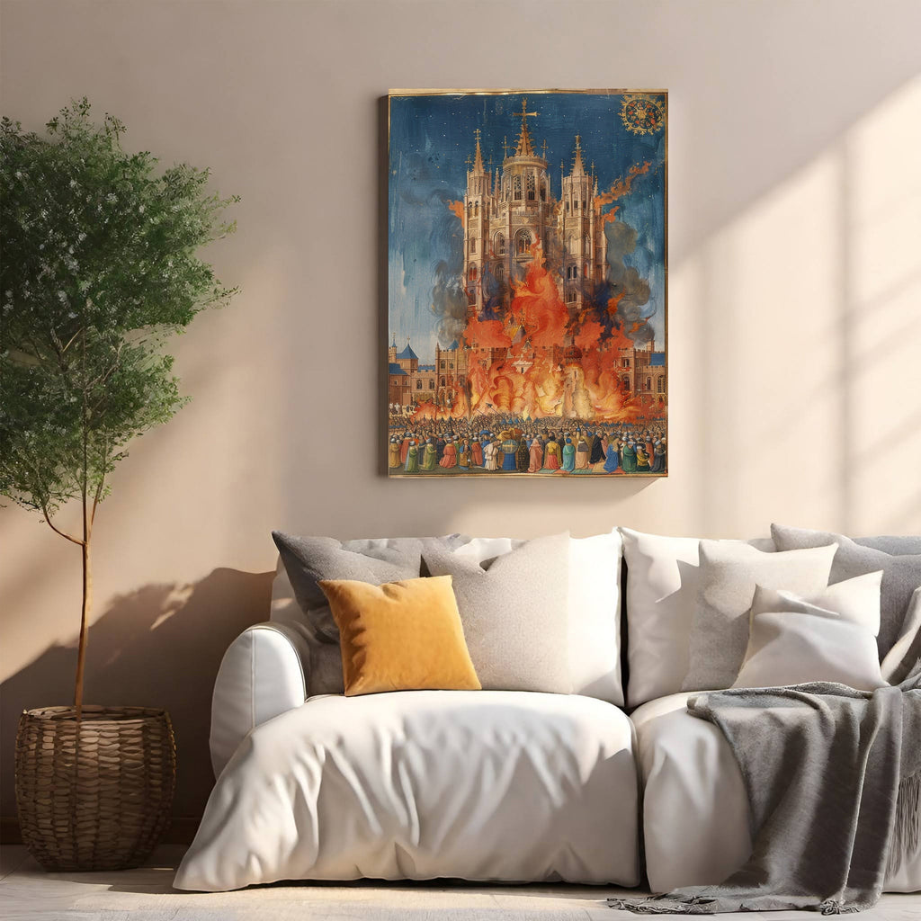 Grand Cathedral Fire Scene Wall Art