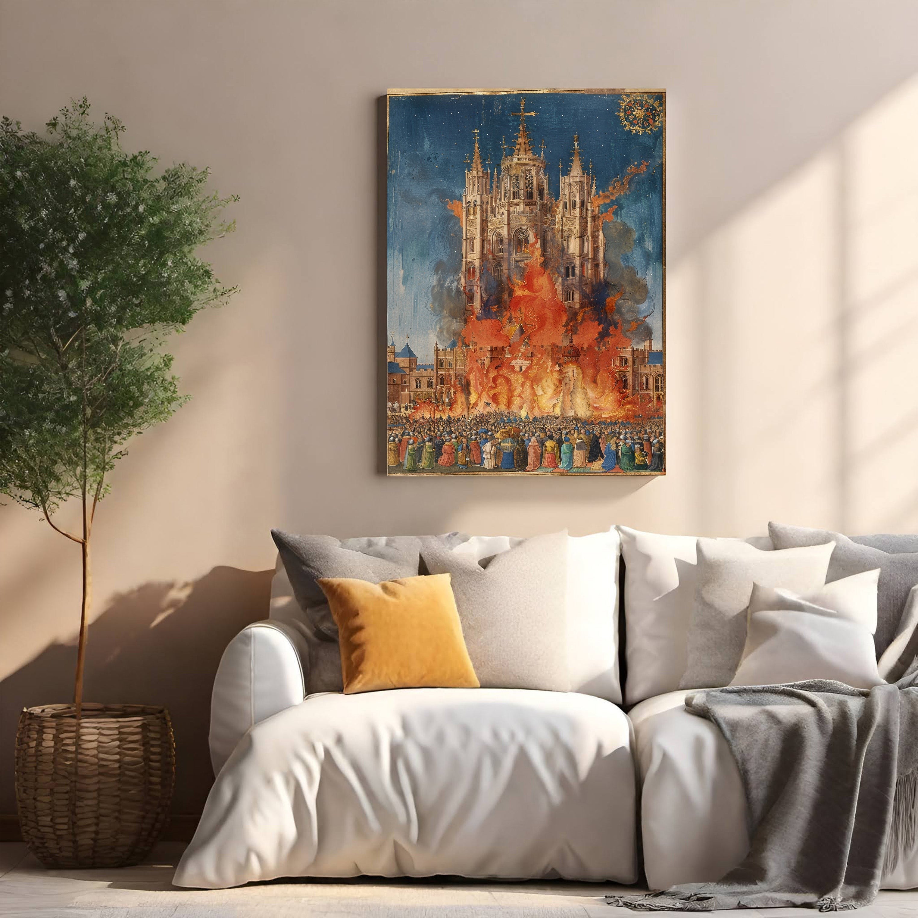 Grand Cathedral Fire Scene Wall Art