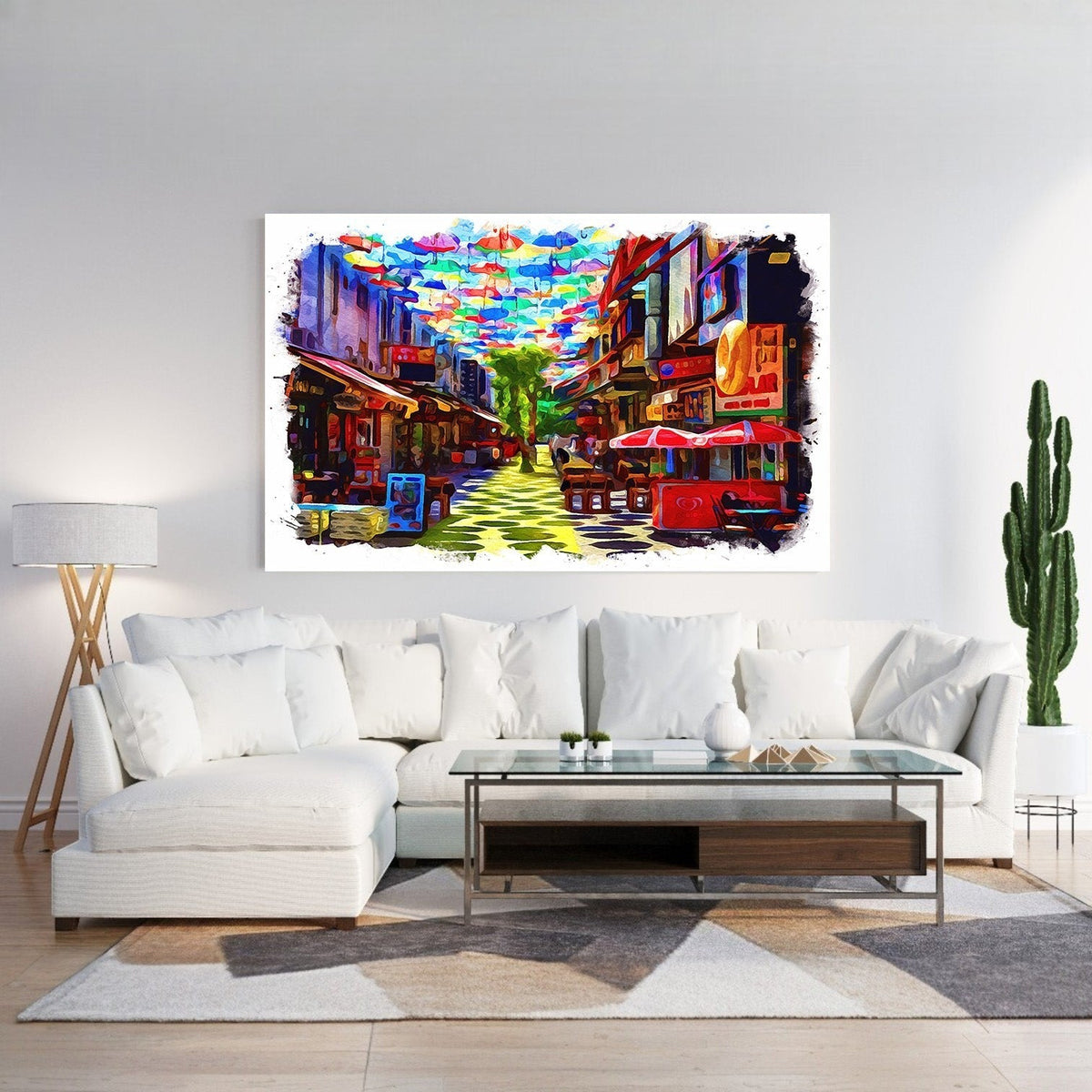 Colorful Street Scene With Umbrellas