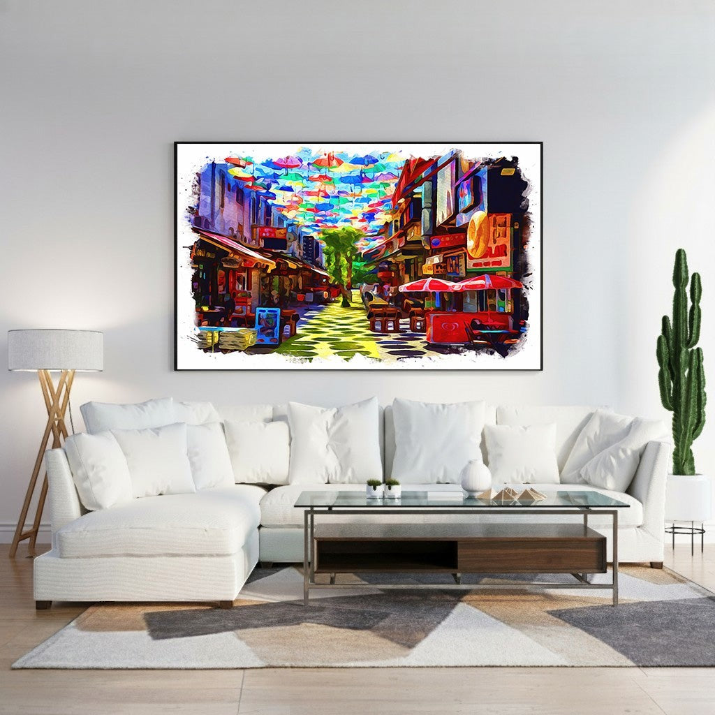 Colorful Street Scene With Umbrellas