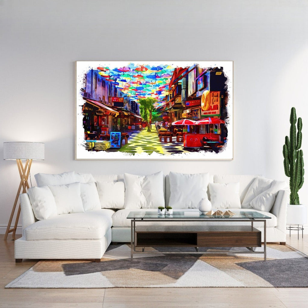 Colorful Street Scene With Umbrellas
