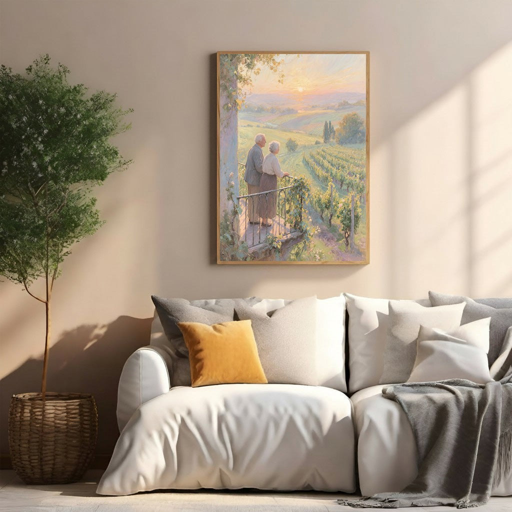 Couple Enjoying Vineyard Sunset Wall Art