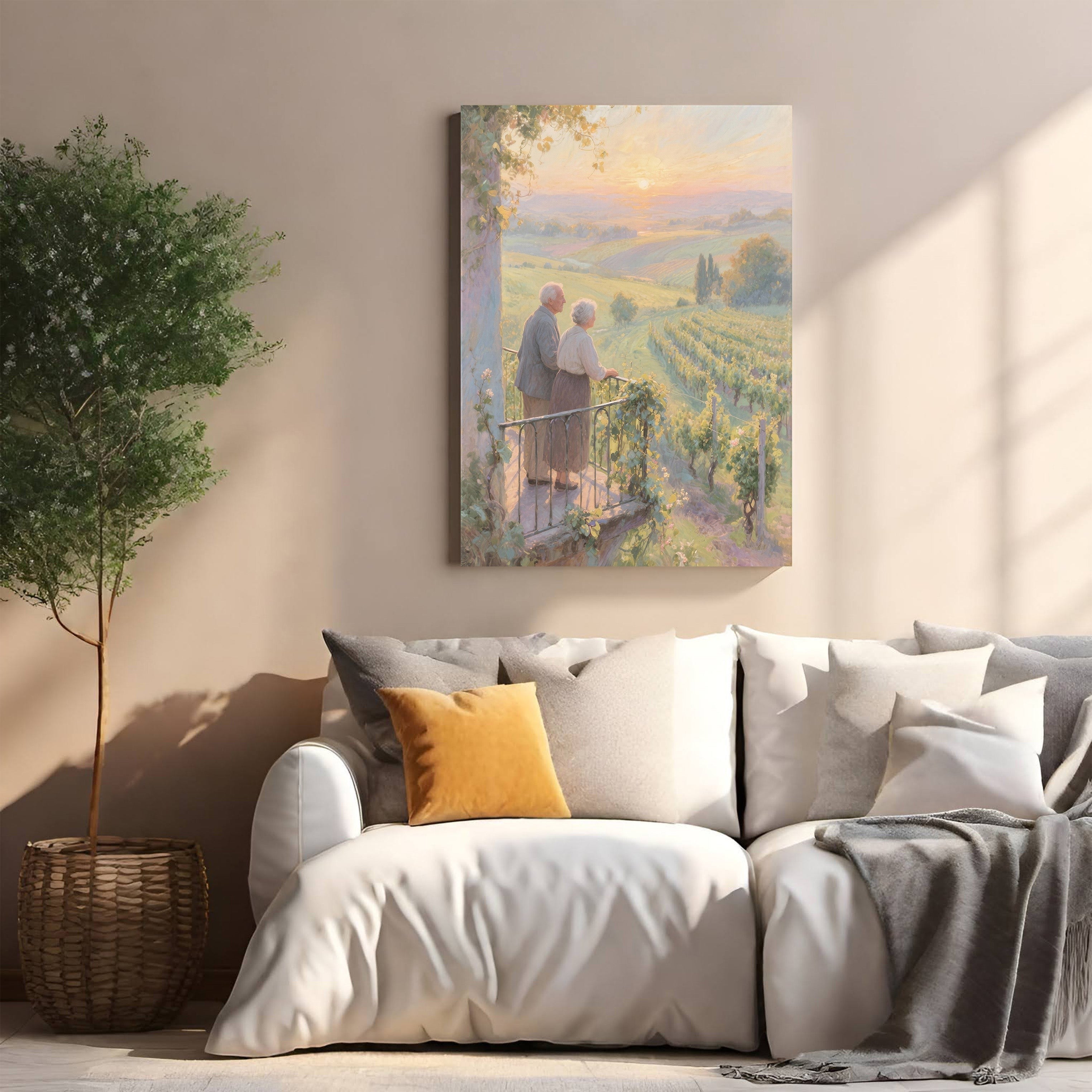 Couple Enjoying Vineyard Sunset Wall Art