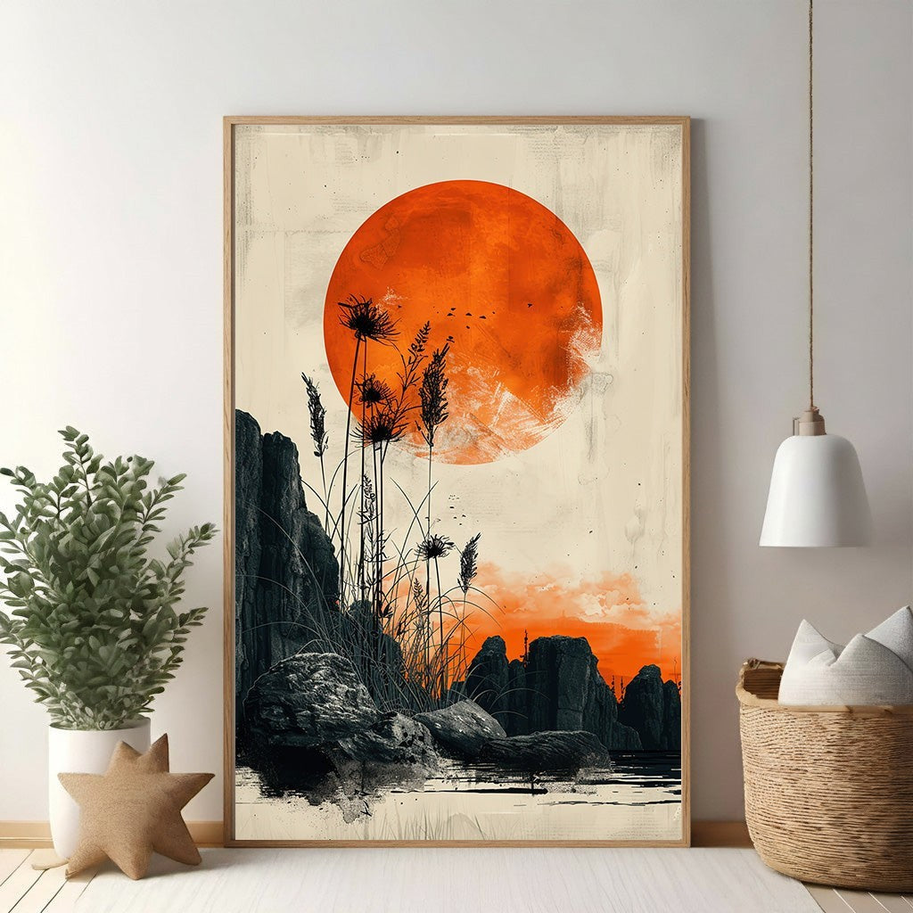 Dramatic Sunset Over Rocky Landscape