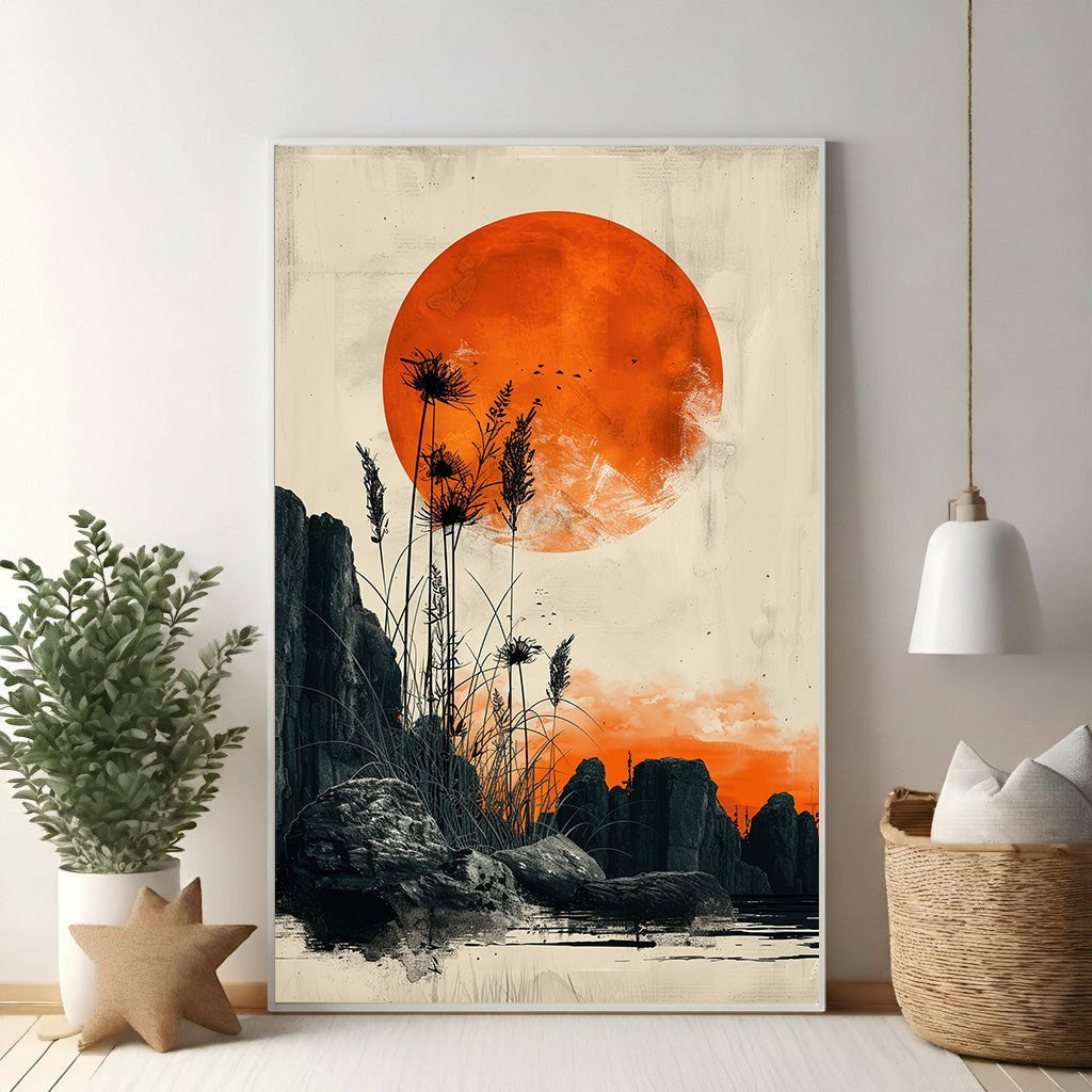 Dramatic Sunset Over Rocky Landscape
