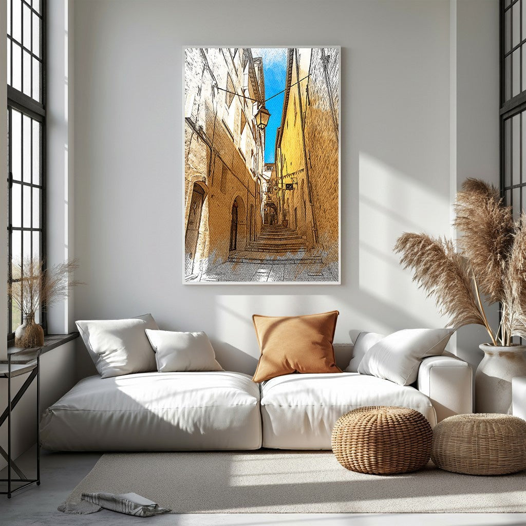 European City Street Staircase Artwork