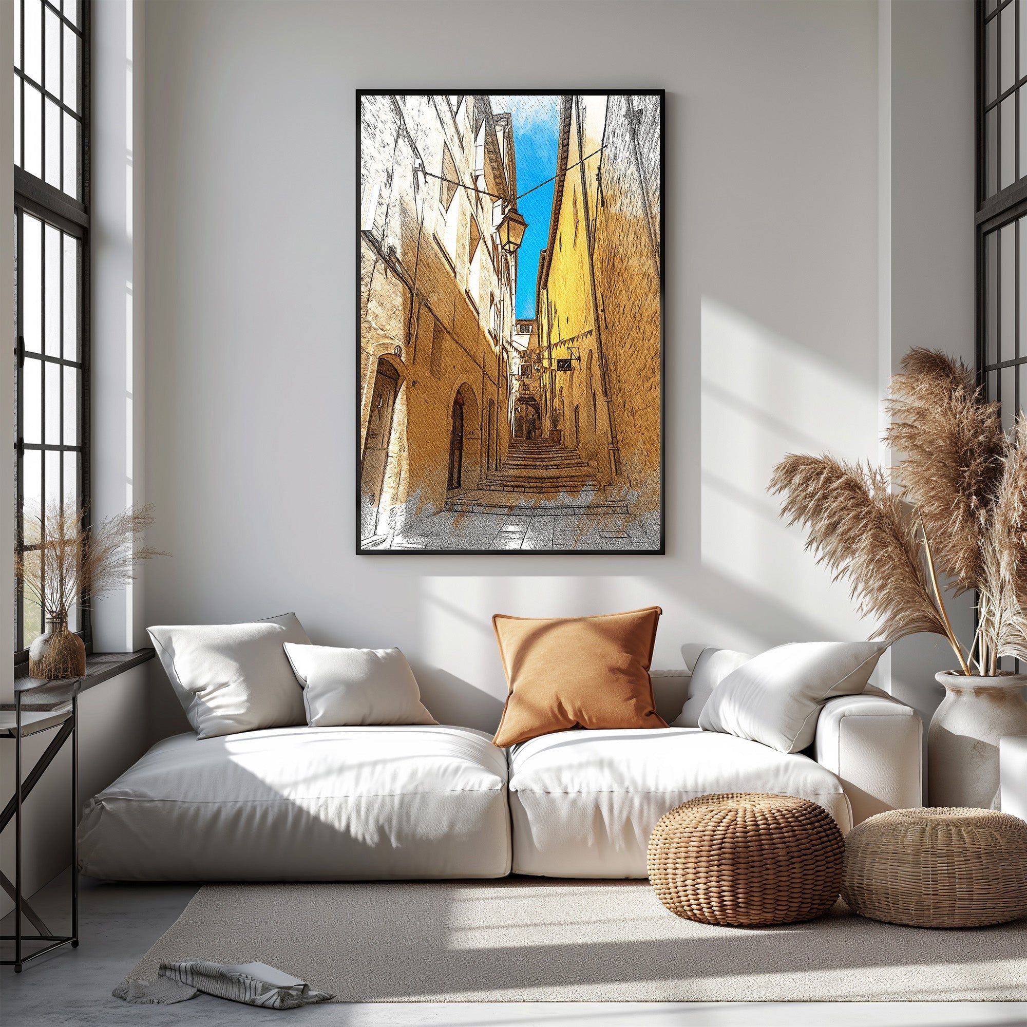 European City Street Staircase Artwork