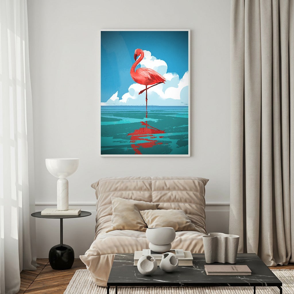 Flamingo Reflection On Water Wall Art