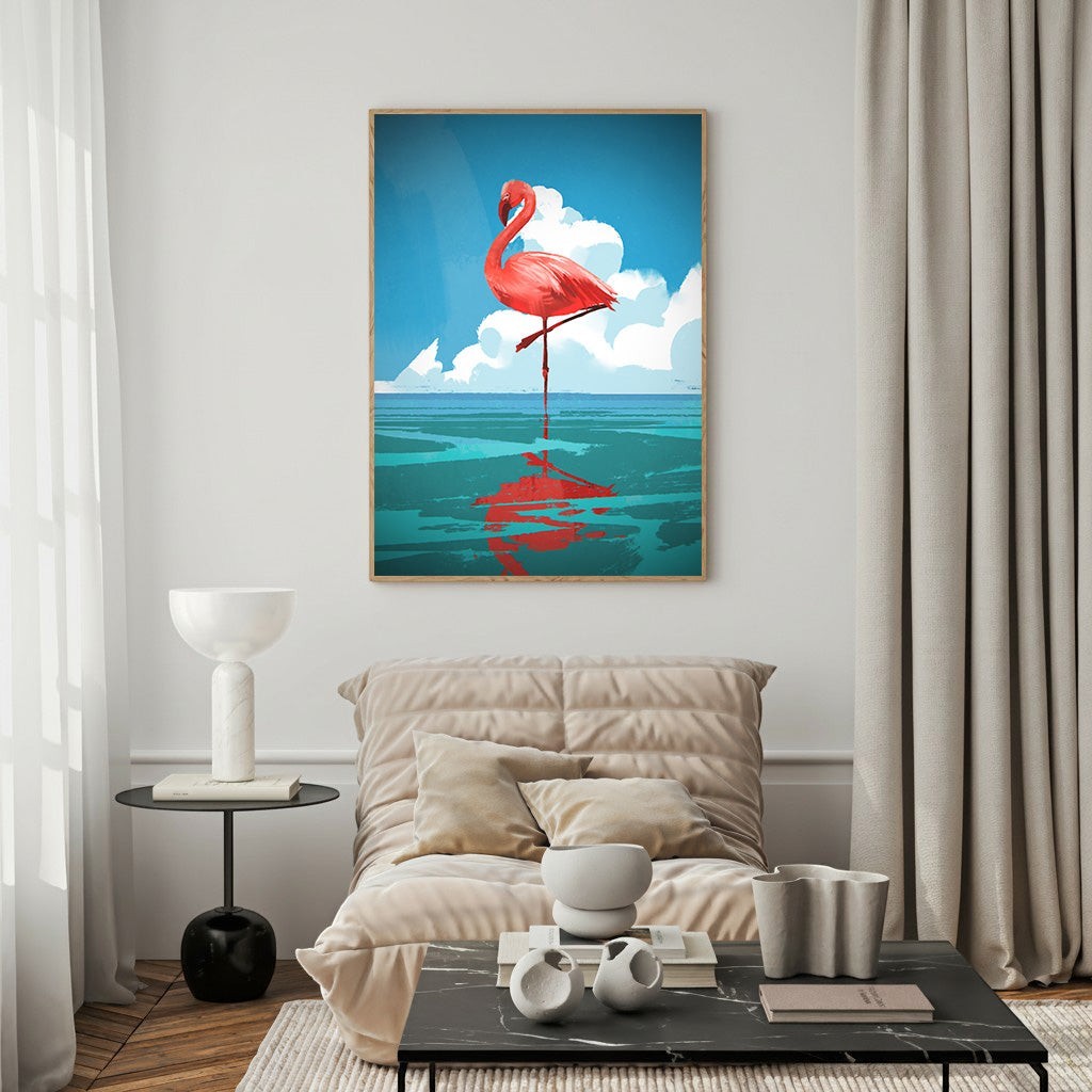 Flamingo Reflection On Water Wall Art