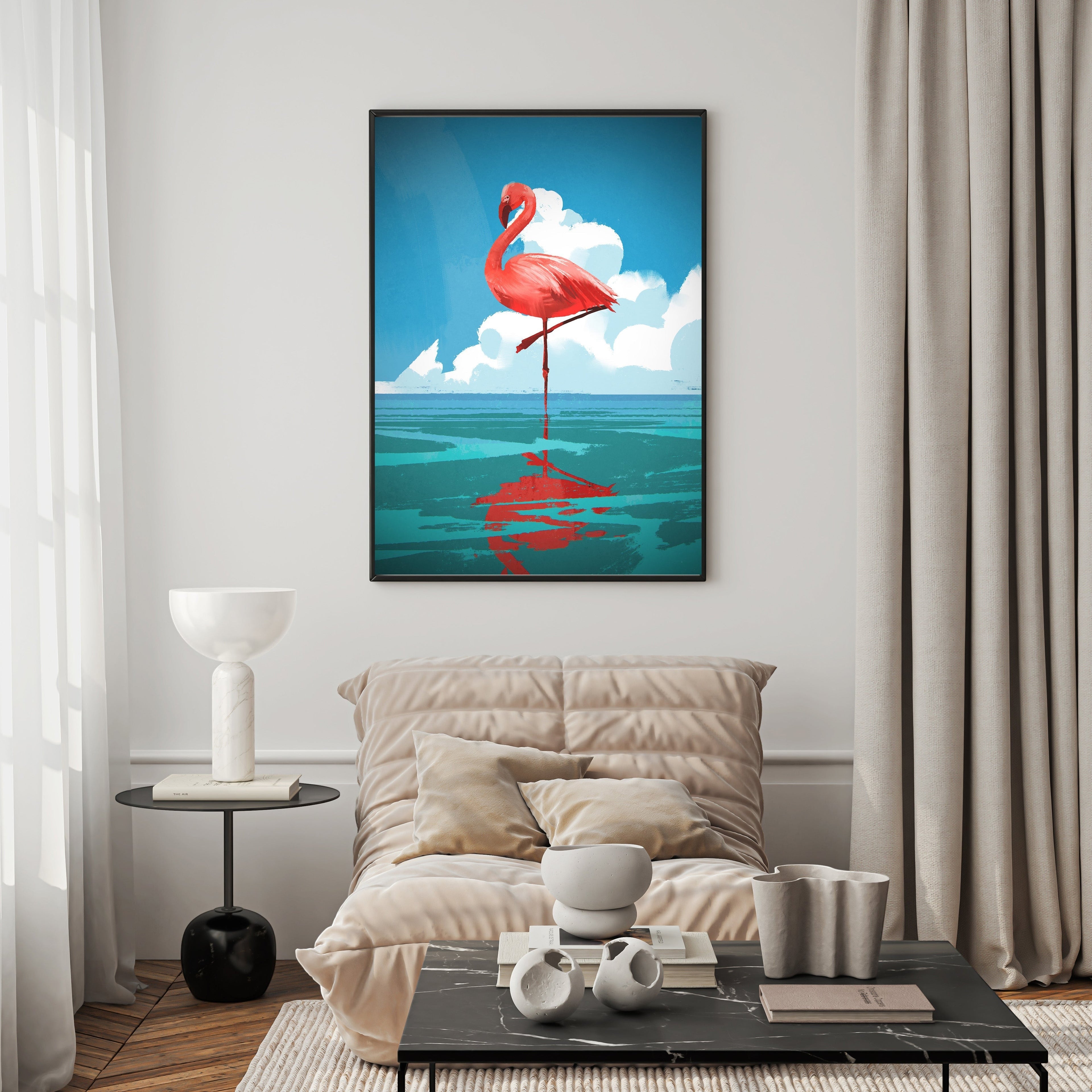 Flamingo Reflection On Water Wall Art