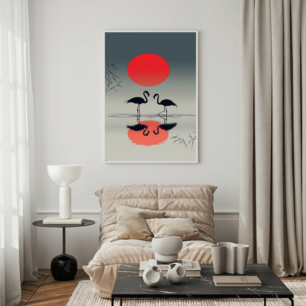 Flamingo Sunset Reflection Wall Art